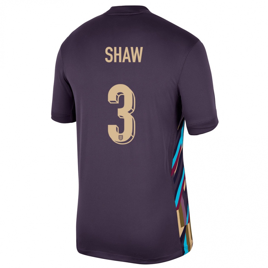 Herren Fußball England Luke Shaw #3 Dunkle Rosine Auswärtstrikot Trikot 24-26 T-Shirt Luxemburg