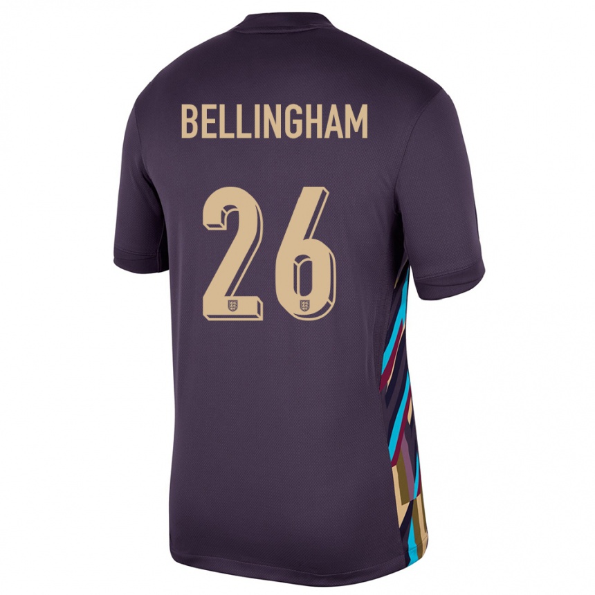 Herren Fußball England Jude Bellingham #26 Dunkle Rosine Auswärtstrikot Trikot 24-26 T-Shirt Luxemburg