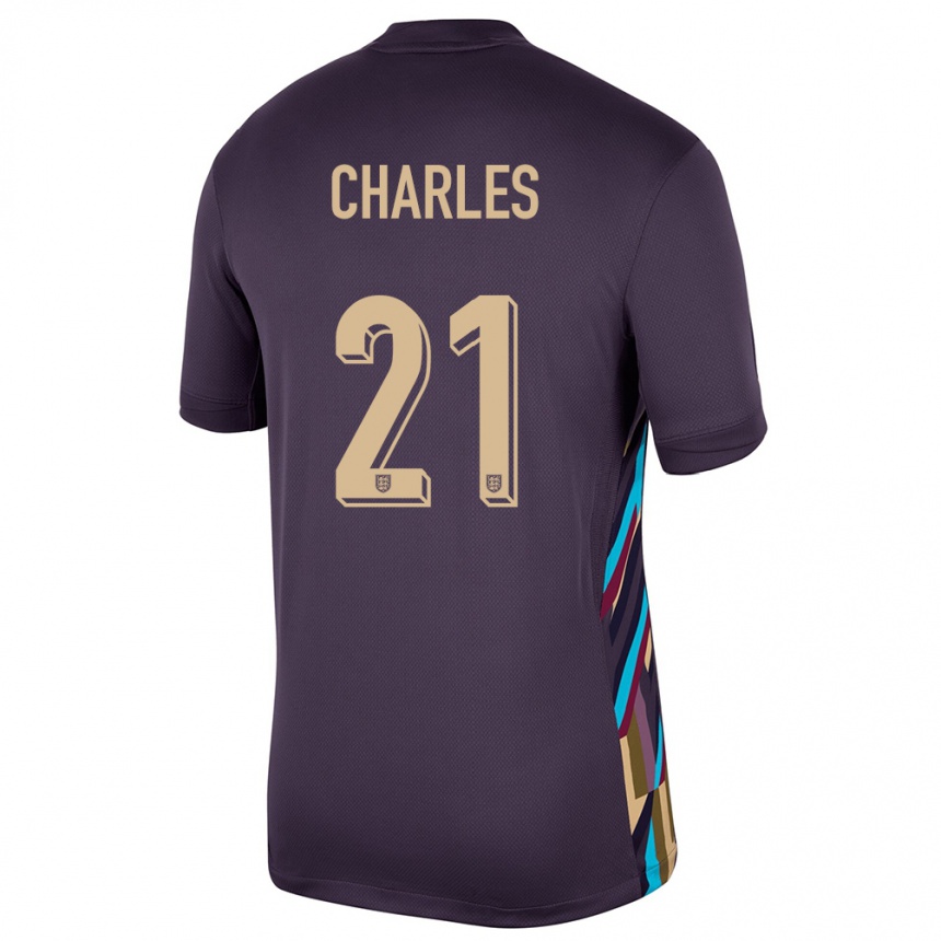 Herren Fußball England Niamh Charles #21 Dunkle Rosine Auswärtstrikot Trikot 24-26 T-Shirt Luxemburg