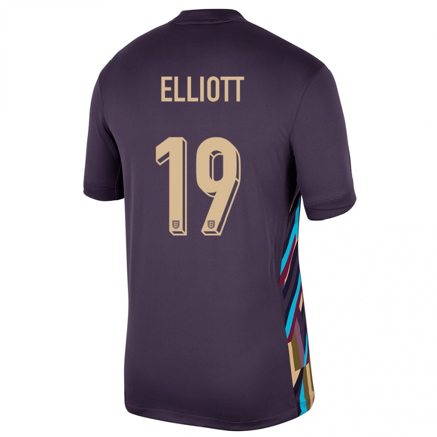 Herren Fußball England Harvey Elliott #19 Dunkle Rosine Auswärtstrikot Trikot 24-26 T-Shirt Luxemburg