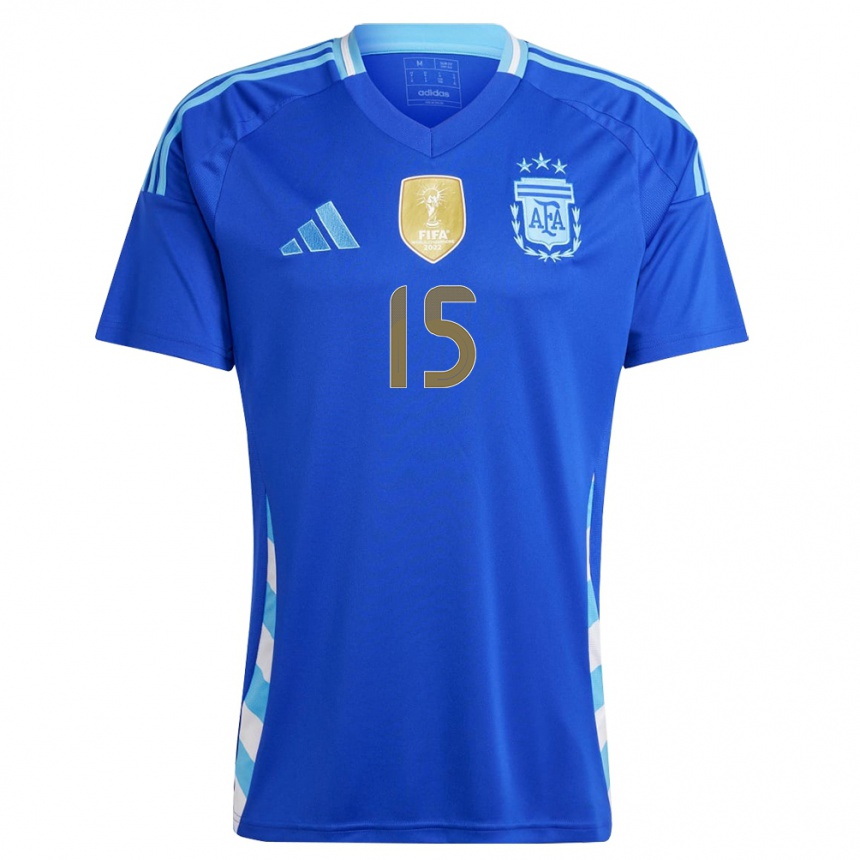 Herren Fußball Argentinien Pedro De La Vega #15 Blau Auswärtstrikot Trikot 24-26 T-Shirt Luxemburg