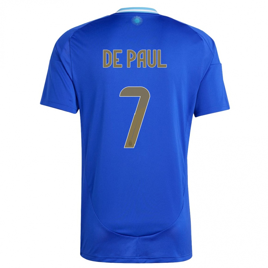 Herren Fußball Argentinien Rodrigo De Paul #7 Blau Auswärtstrikot Trikot 24-26 T-Shirt Luxemburg