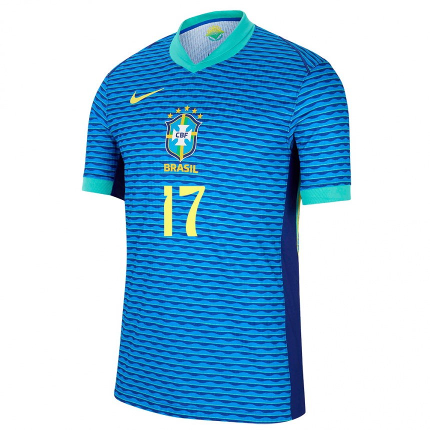 Herren Fußball Brasilien Juninho #17 Blau Auswärtstrikot Trikot 24-26 T-Shirt Luxemburg