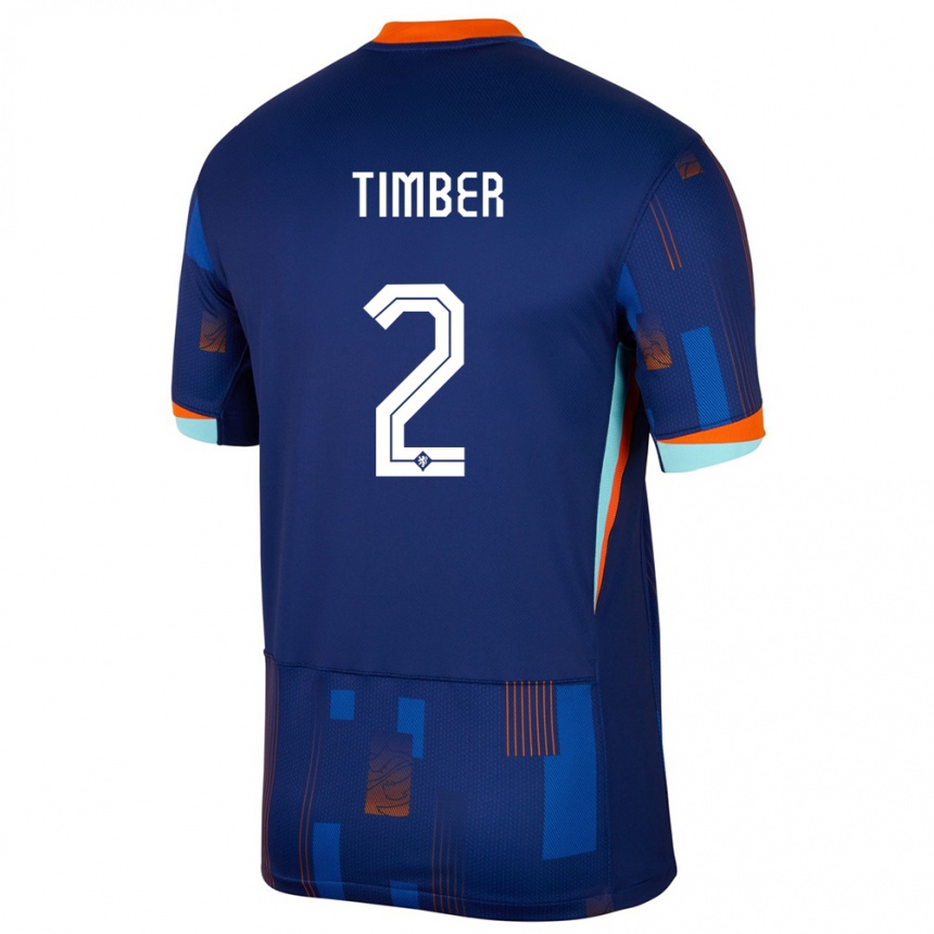 Herren Fußball Niederlande Jurrien Timber #2 Blau Auswärtstrikot Trikot 24-26 T-Shirt Luxemburg