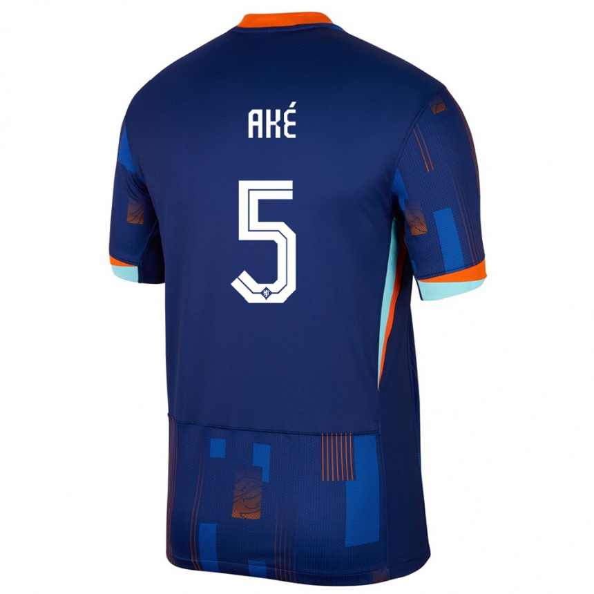 Herren Fußball Niederlande Nathan Ake #5 Blau Auswärtstrikot Trikot 24-26 T-Shirt Luxemburg