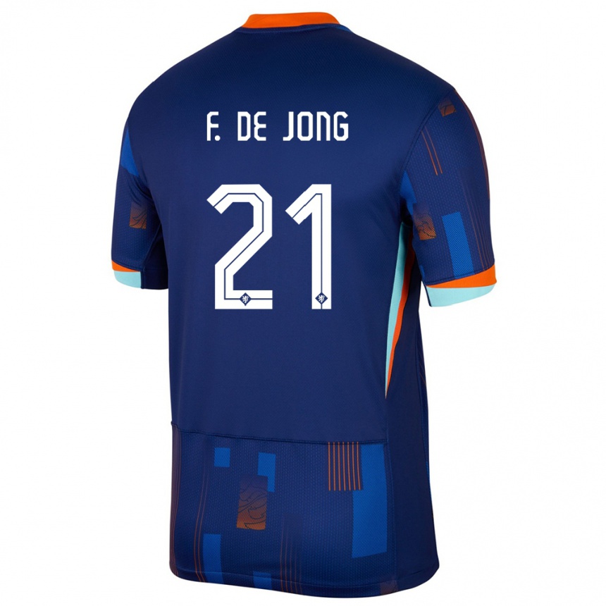 Herren Fußball Niederlande Frenkie De Jong #21 Blau Auswärtstrikot Trikot 24-26 T-Shirt Luxemburg