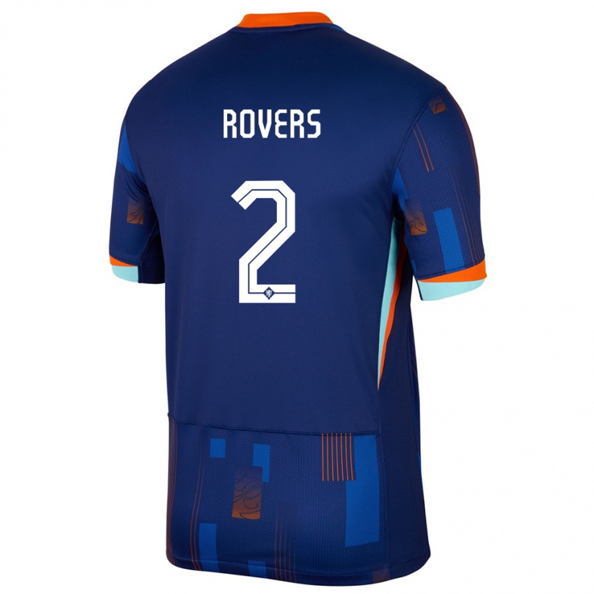 Herren Fußball Niederlande Bram Rovers #2 Blau Auswärtstrikot Trikot 24-26 T-Shirt Luxemburg