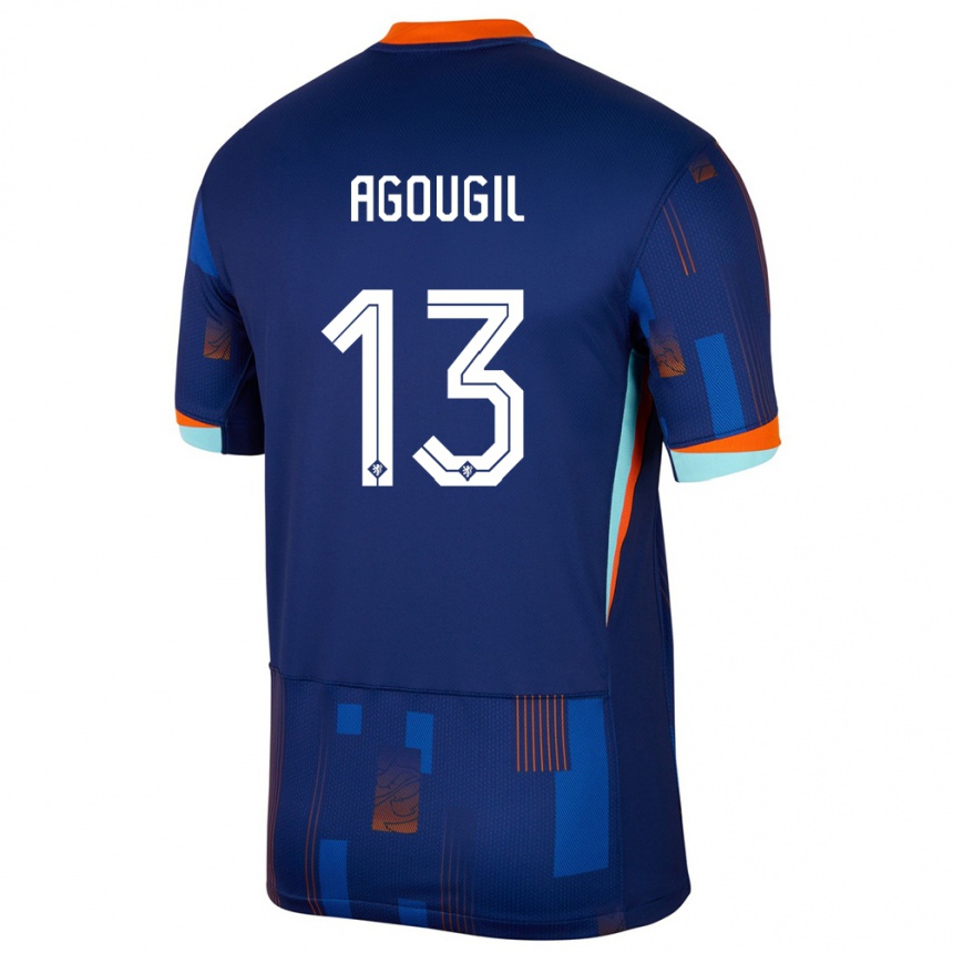Herren Fußball Niederlande Oualid Agougil #13 Blau Auswärtstrikot Trikot 24-26 T-Shirt Luxemburg