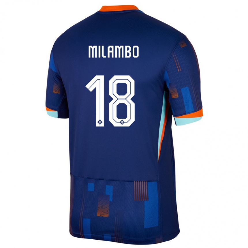 Herren Fußball Niederlande Antoni Milambo #18 Blau Auswärtstrikot Trikot 24-26 T-Shirt Luxemburg