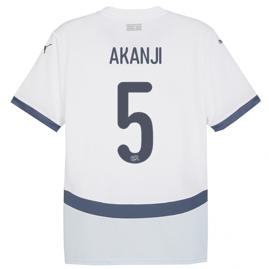 Herren Fußball Schweiz Manuel Akanji #5 Weiß Auswärtstrikot Trikot 24-26 T-Shirt Luxemburg