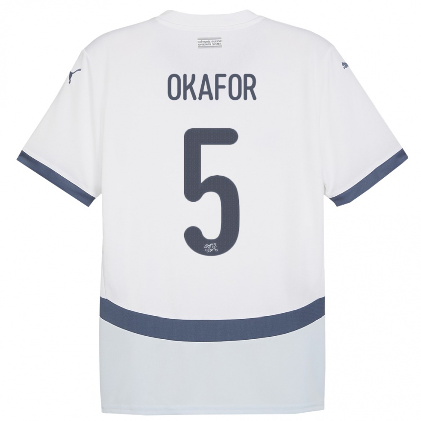 Herren Fußball Schweiz Noah Okafor #5 Weiß Auswärtstrikot Trikot 24-26 T-Shirt Luxemburg