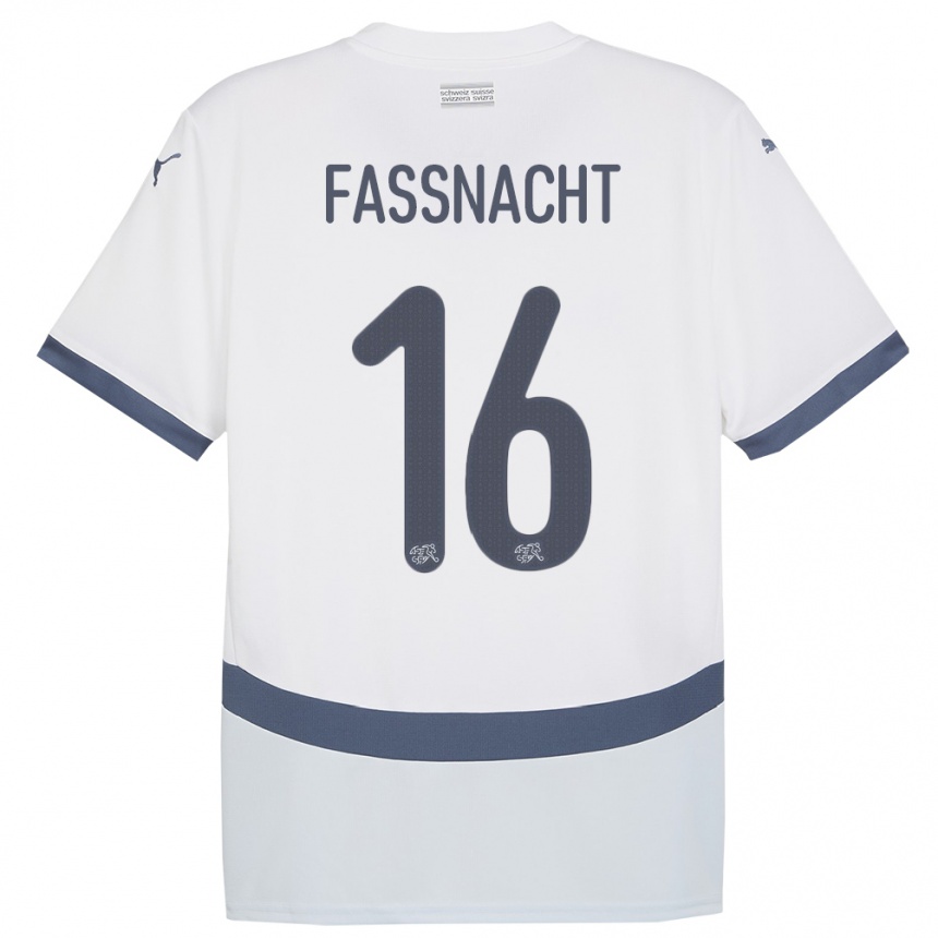 Herren Fußball Schweiz Christian Fassnacht #16 Weiß Auswärtstrikot Trikot 24-26 T-Shirt Luxemburg