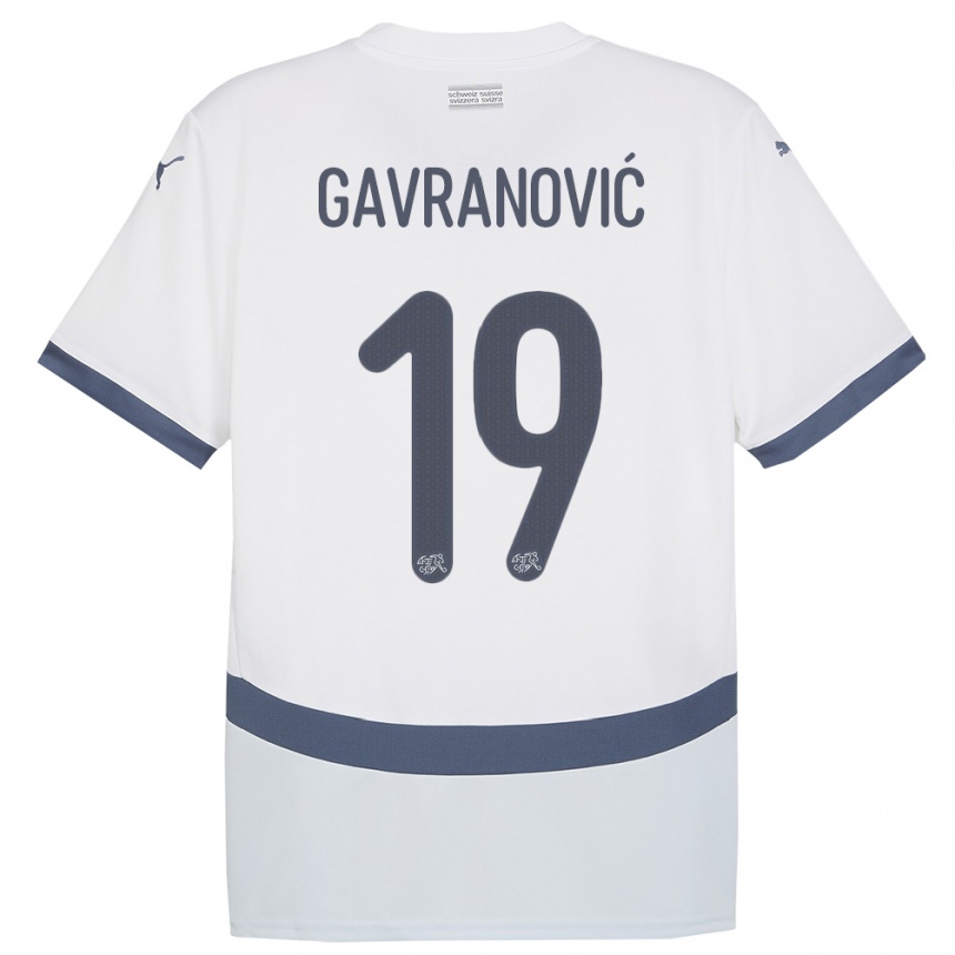 Herren Fußball Schweiz Mario Gavranovic #19 Weiß Auswärtstrikot Trikot 24-26 T-Shirt Luxemburg