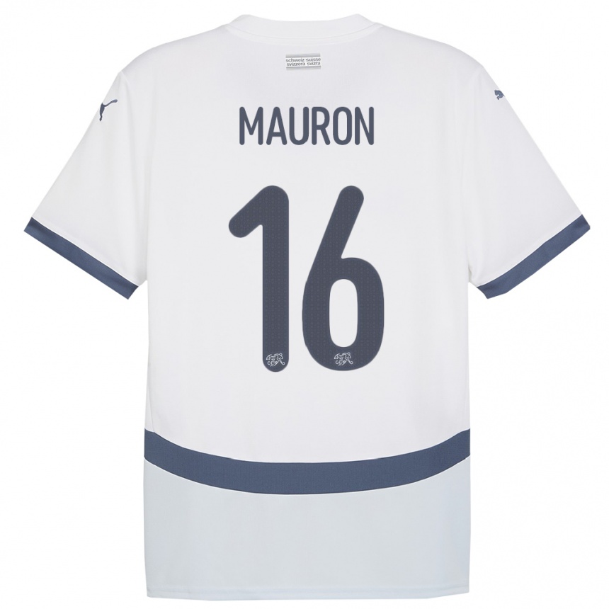 Herren Fußball Schweiz Sandrine Mauron #16 Weiß Auswärtstrikot Trikot 24-26 T-Shirt Luxemburg