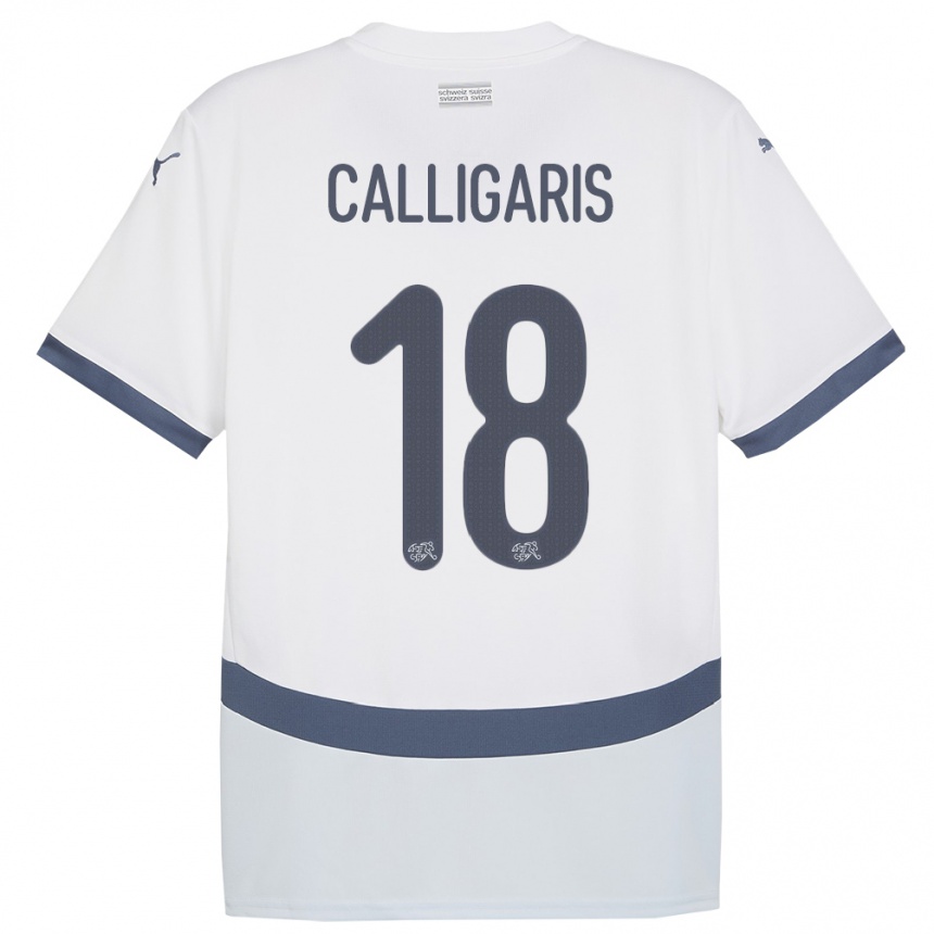 Herren Fußball Schweiz Viola Calligaris #18 Weiß Auswärtstrikot Trikot 24-26 T-Shirt Luxemburg