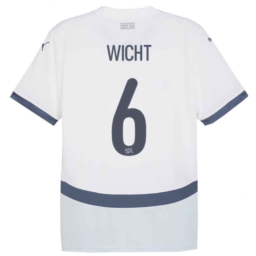 Herren Fußball Schweiz Nathan Wicht #6 Weiß Auswärtstrikot Trikot 24-26 T-Shirt Luxemburg