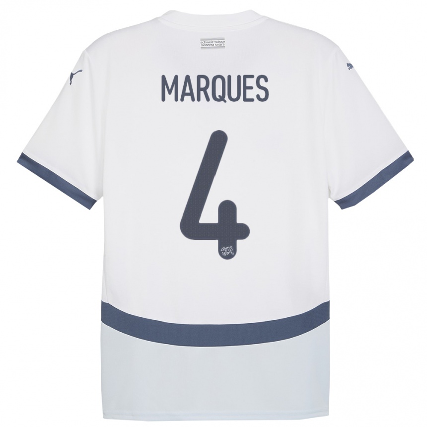 Herren Fußball Schweiz Christian Marques #4 Weiß Auswärtstrikot Trikot 24-26 T-Shirt Luxemburg