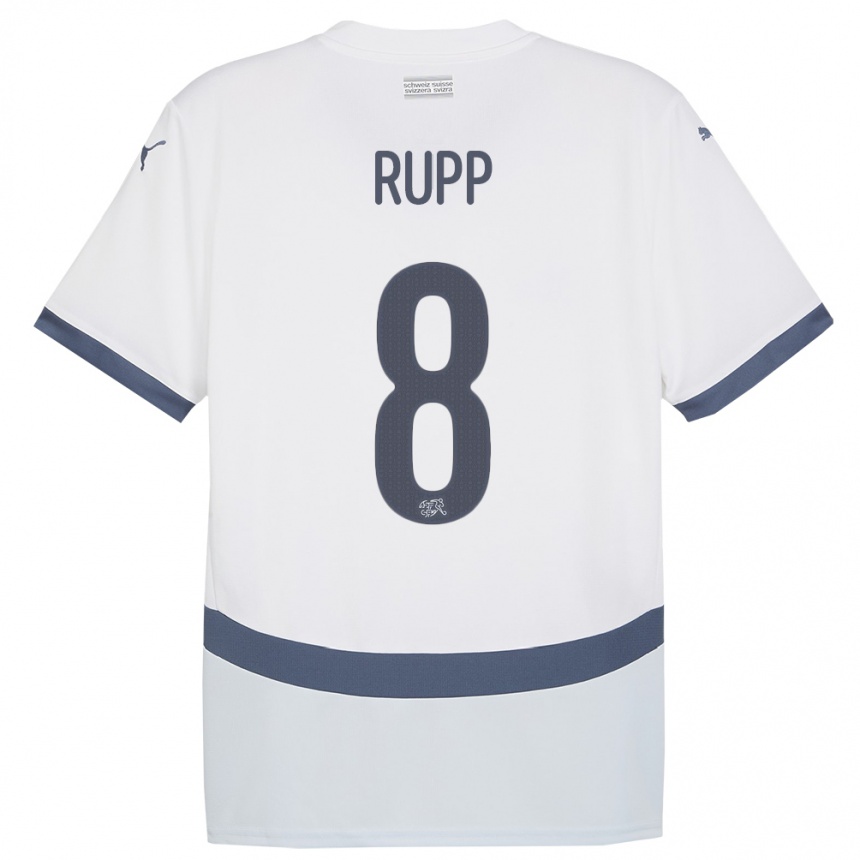 Herren Fußball Schweiz Noah Rupp #8 Weiß Auswärtstrikot Trikot 24-26 T-Shirt Luxemburg