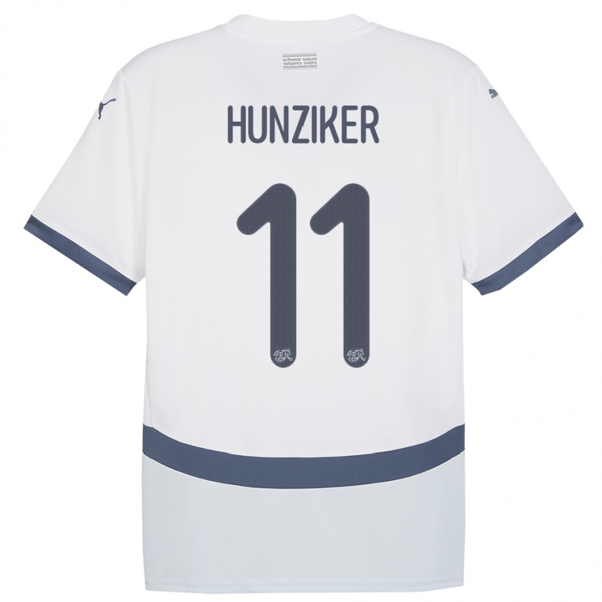 Herren Fußball Schweiz Andrin Hunziker #11 Weiß Auswärtstrikot Trikot 24-26 T-Shirt Luxemburg