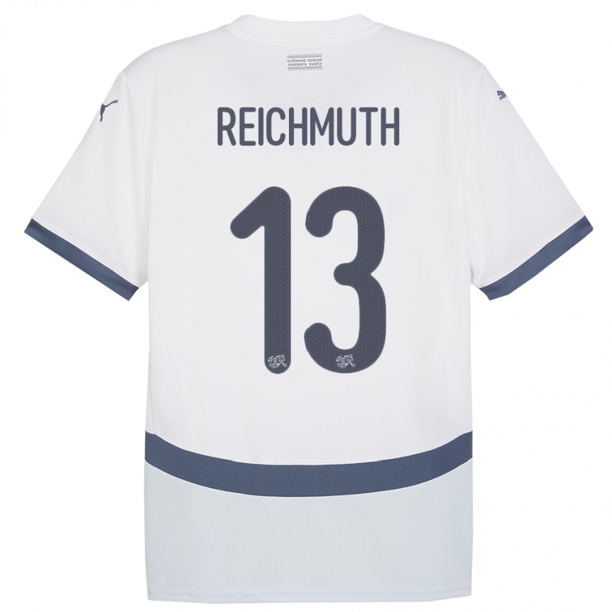 Herren Fußball Schweiz Miguel Reichmuth #13 Weiß Auswärtstrikot Trikot 24-26 T-Shirt Luxemburg