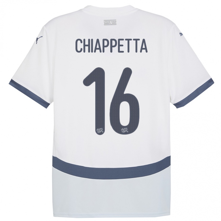 Herren Fußball Schweiz Carmine Chiappetta #16 Weiß Auswärtstrikot Trikot 24-26 T-Shirt Luxemburg