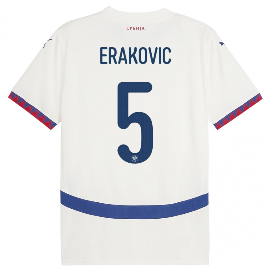 Herren Fußball Serbien Strahinja Erakovic #5 Weiß Auswärtstrikot Trikot 24-26 T-Shirt Luxemburg