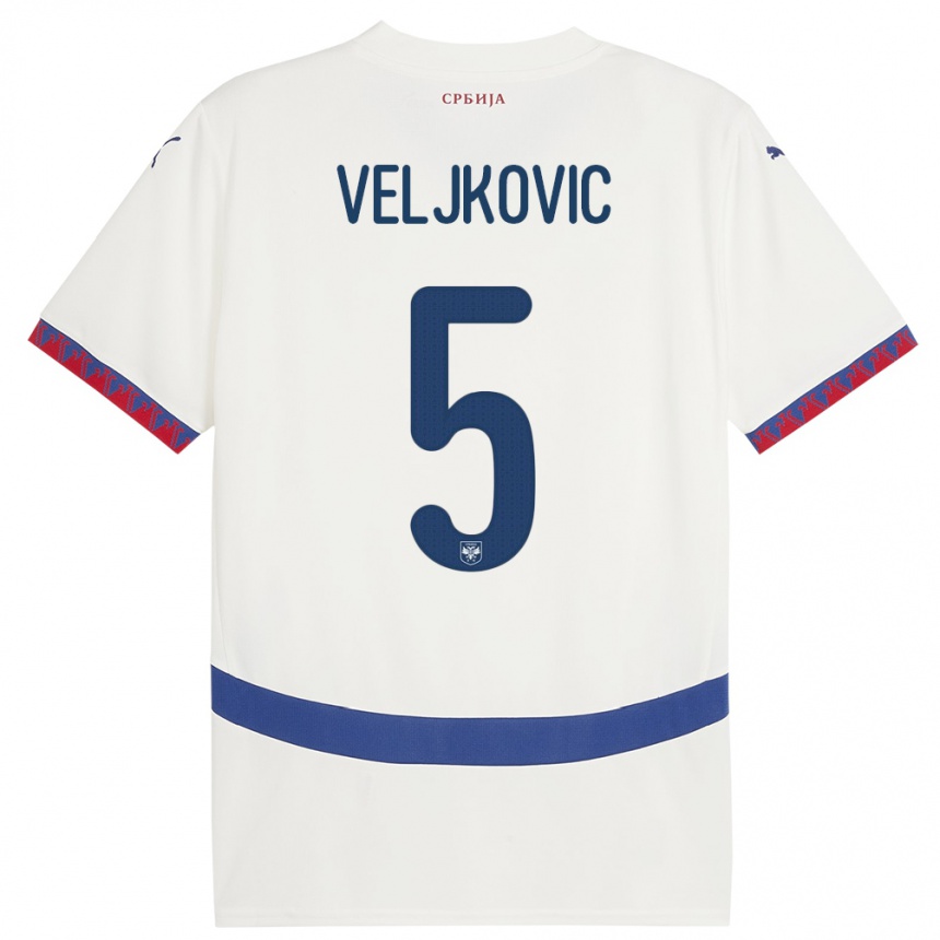 Herren Fußball Serbien Milos Veljkovic #5 Weiß Auswärtstrikot Trikot 24-26 T-Shirt Luxemburg