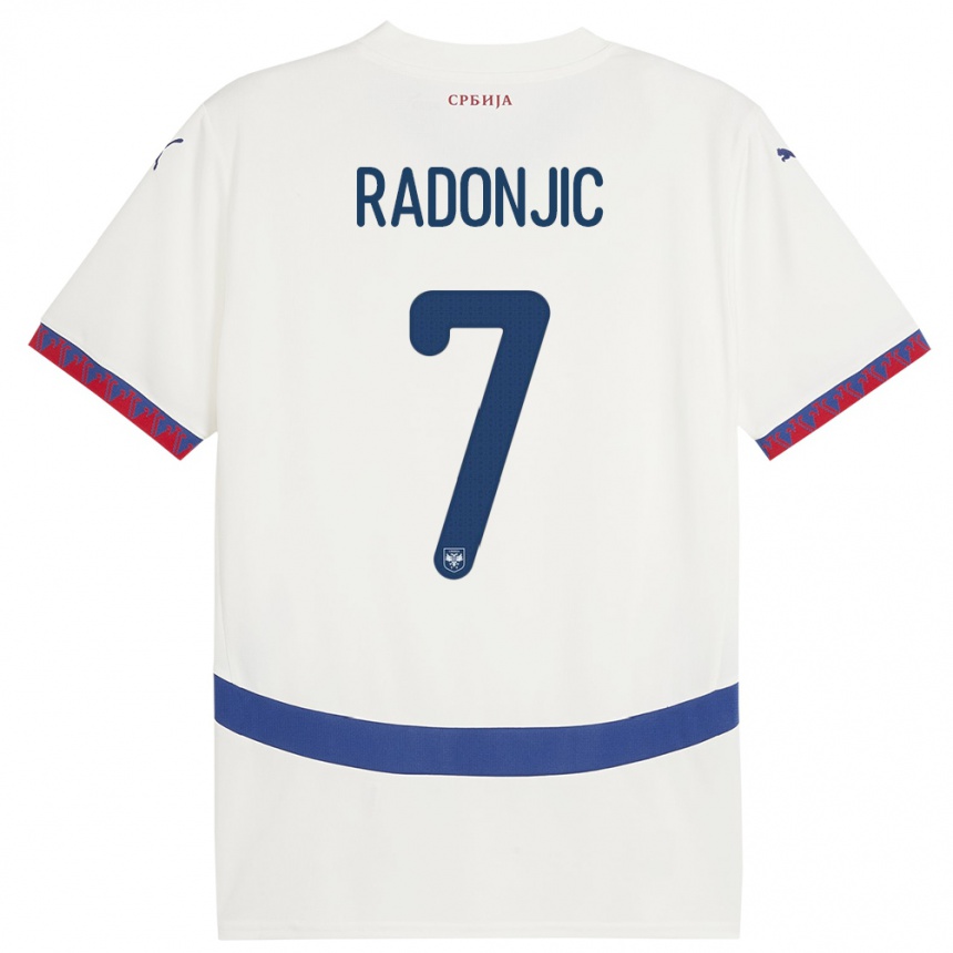 Herren Fußball Serbien Nemanja Radonjic #7 Weiß Auswärtstrikot Trikot 24-26 T-Shirt Luxemburg