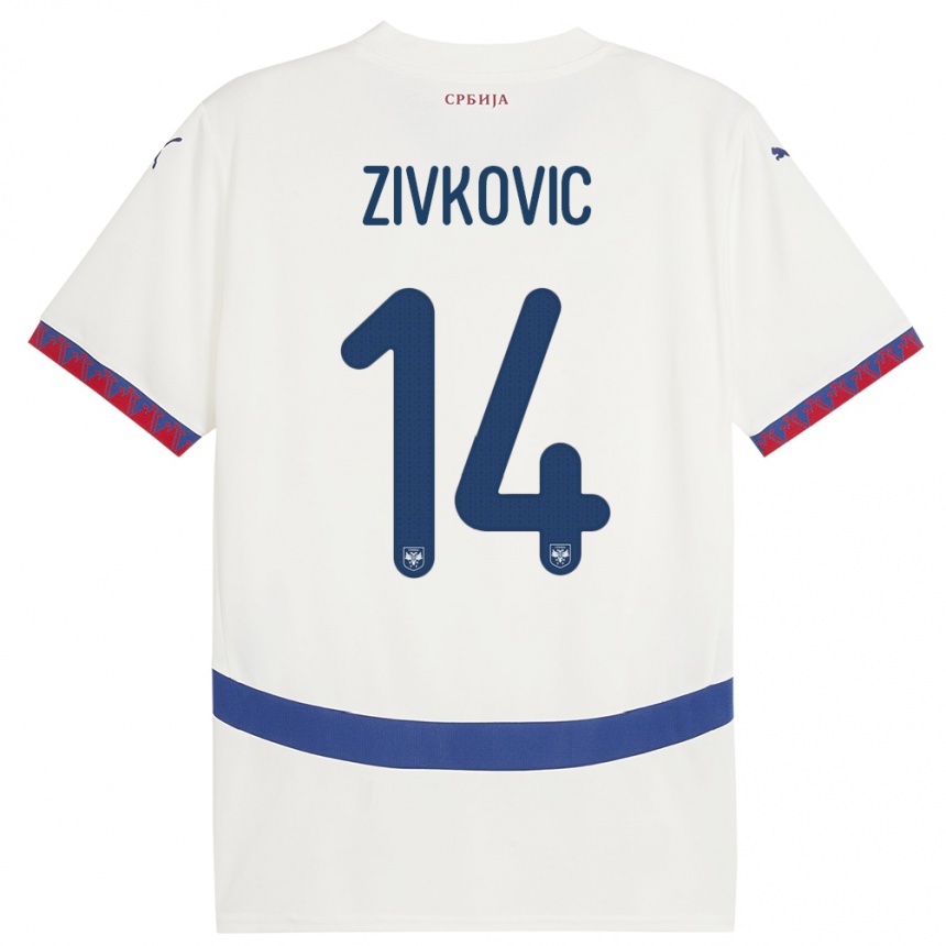 Herren Fußball Serbien Andrija Zivkovic #14 Weiß Auswärtstrikot Trikot 24-26 T-Shirt Luxemburg