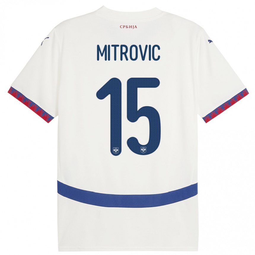 Herren Fußball Serbien Stefan Mitrovic #15 Weiß Auswärtstrikot Trikot 24-26 T-Shirt Luxemburg