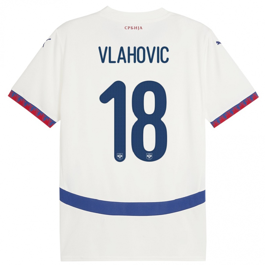 Herren Fußball Serbien Dusan Vlahovic #18 Weiß Auswärtstrikot Trikot 24-26 T-Shirt Luxemburg