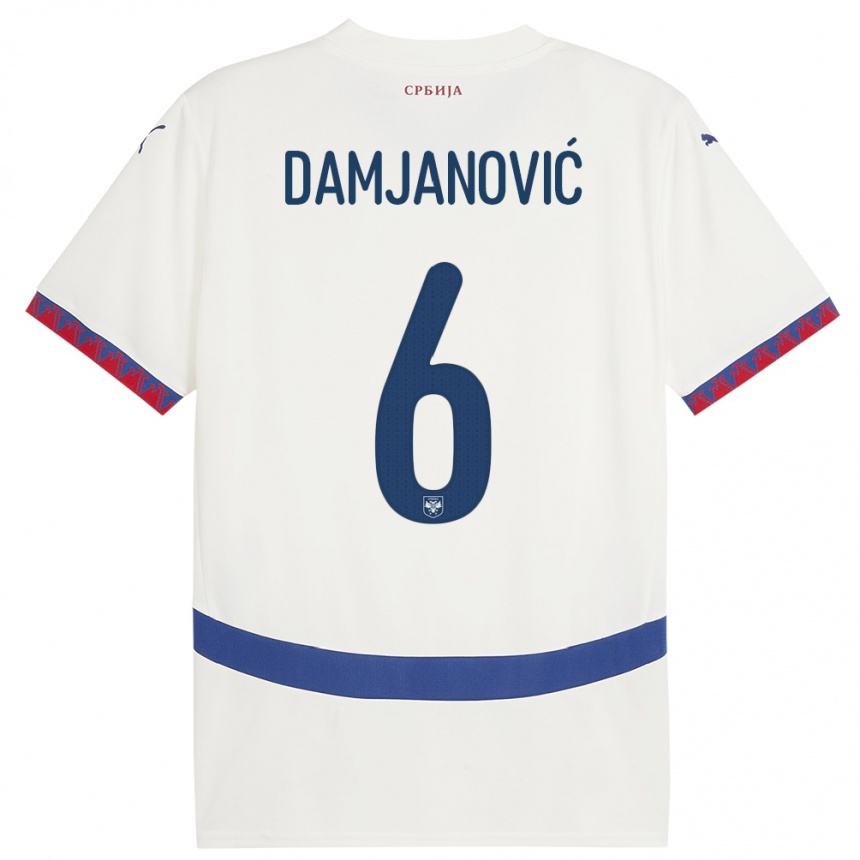 Herren Fußball Serbien Nevena Damjanovic #6 Weiß Auswärtstrikot Trikot 24-26 T-Shirt Luxemburg