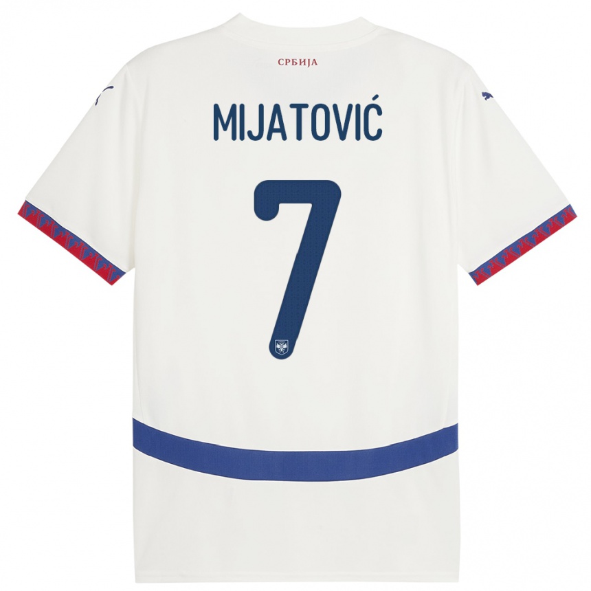Herren Fußball Serbien Milica Mijatovic #7 Weiß Auswärtstrikot Trikot 24-26 T-Shirt Luxemburg