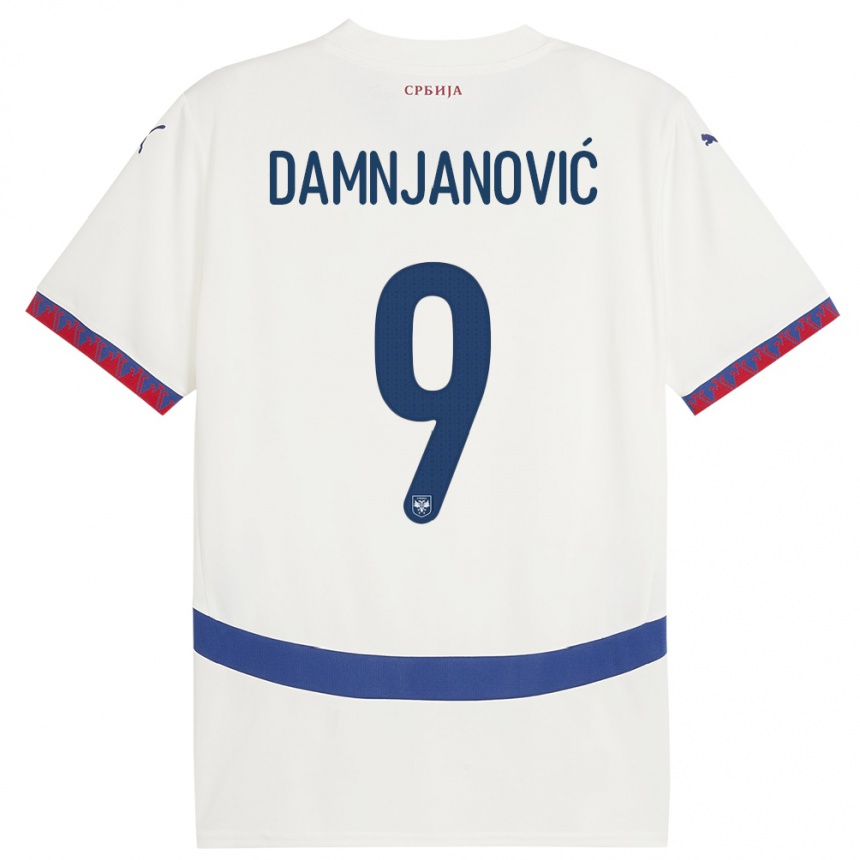 Herren Fußball Serbien Jovana Damnjanovic #9 Weiß Auswärtstrikot Trikot 24-26 T-Shirt Luxemburg
