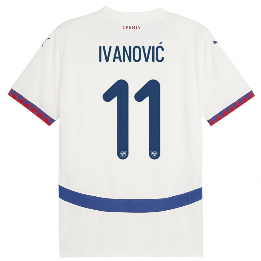 Herren Fußball Serbien Miljana Ivanovic #11 Weiß Auswärtstrikot Trikot 24-26 T-Shirt Luxemburg