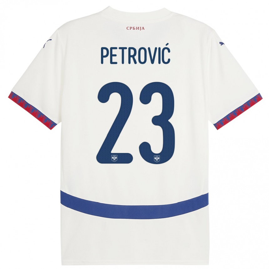 Herren Fußball Serbien Jovana Petrovic #23 Weiß Auswärtstrikot Trikot 24-26 T-Shirt Luxemburg