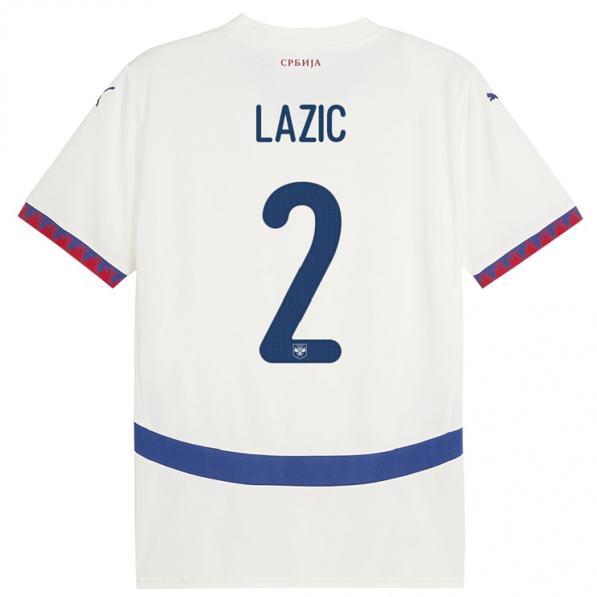 Herren Fußball Serbien Uros Lazic #2 Weiß Auswärtstrikot Trikot 24-26 T-Shirt Luxemburg