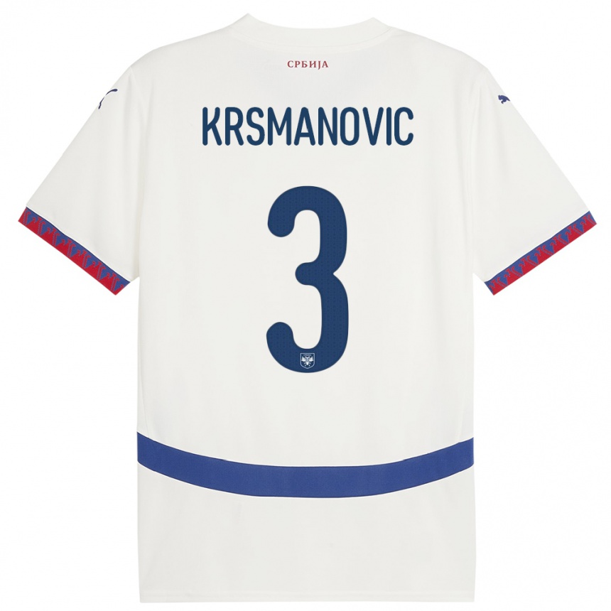 Herren Fußball Serbien Nemanja Krsmanovic #3 Weiß Auswärtstrikot Trikot 24-26 T-Shirt Luxemburg