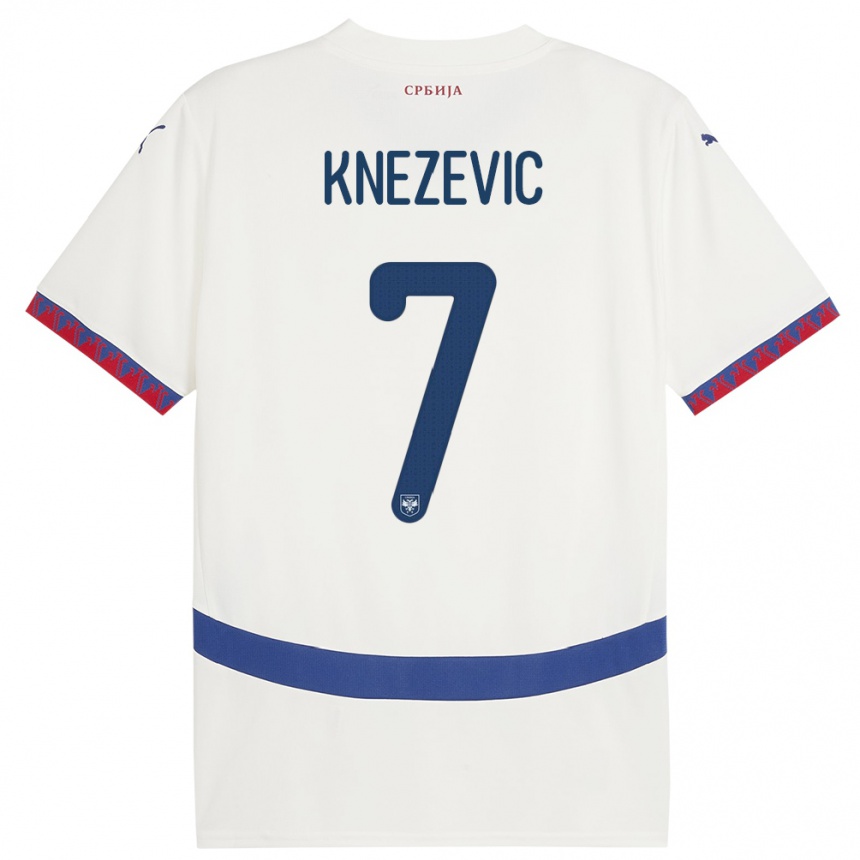 Herren Fußball Serbien Nikola Knezevic #7 Weiß Auswärtstrikot Trikot 24-26 T-Shirt Luxemburg
