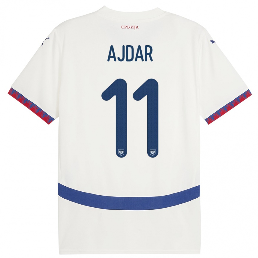 Herren Fußball Serbien Ognjen Ajdar #11 Weiß Auswärtstrikot Trikot 24-26 T-Shirt Luxemburg