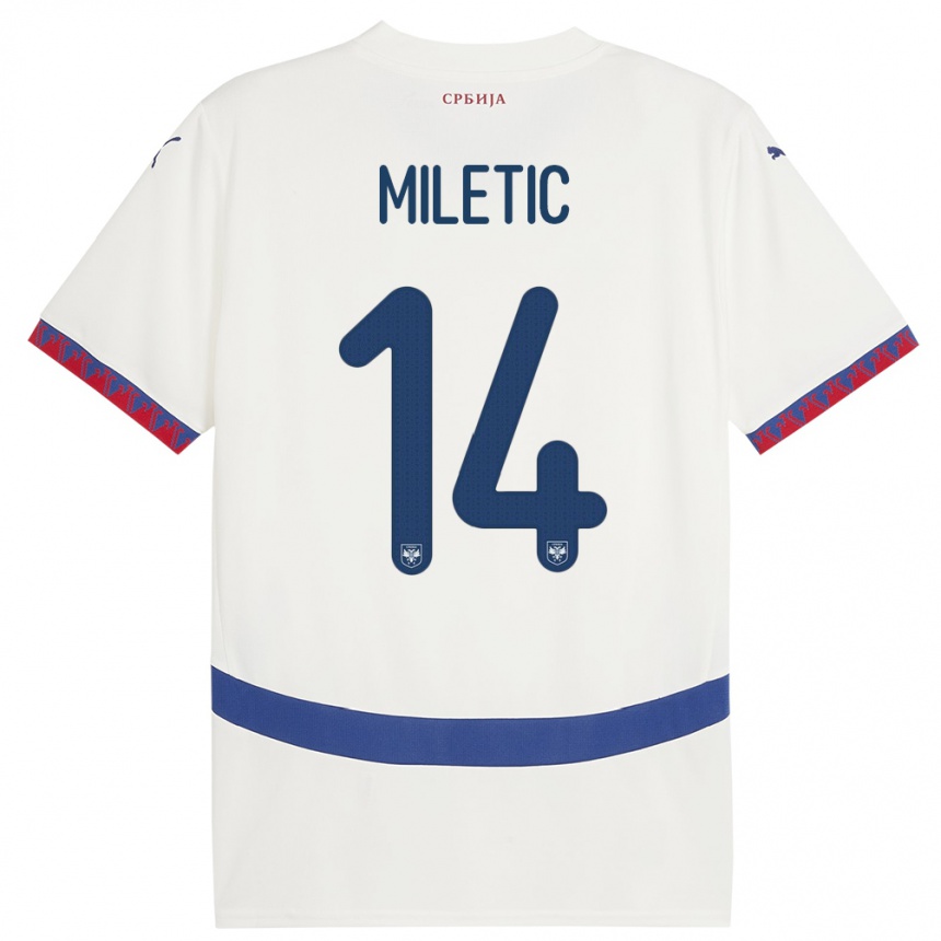 Herren Fußball Serbien Vladimir Miletic #14 Weiß Auswärtstrikot Trikot 24-26 T-Shirt Luxemburg