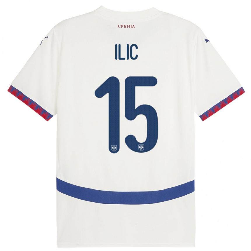 Herren Fußball Serbien Mihajlo Ilic #15 Weiß Auswärtstrikot Trikot 24-26 T-Shirt Luxemburg