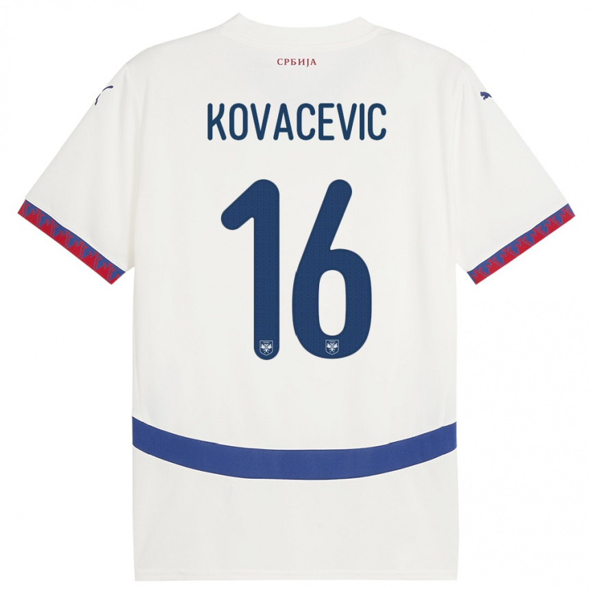 Herren Fußball Serbien Bojan Kovacevic #16 Weiß Auswärtstrikot Trikot 24-26 T-Shirt Luxemburg
