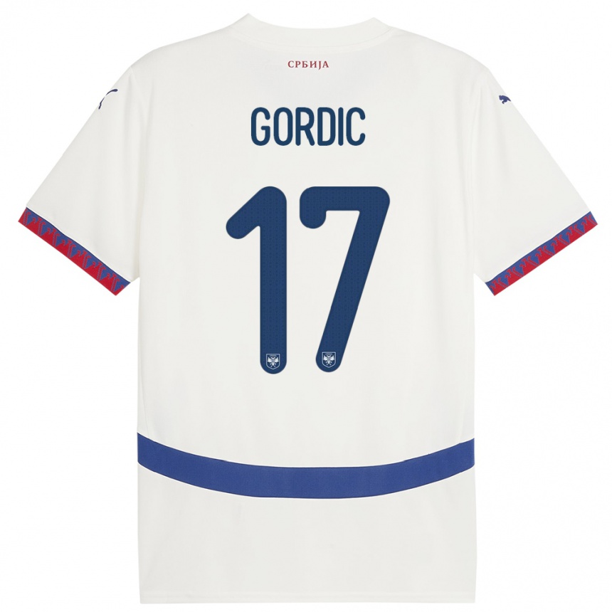 Herren Fußball Serbien Djordje Gordic #17 Weiß Auswärtstrikot Trikot 24-26 T-Shirt Luxemburg