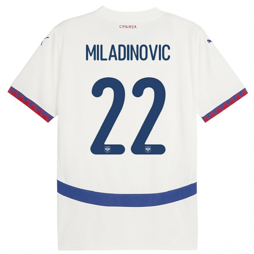 Herren Fußball Serbien Igor Miladinovic #22 Weiß Auswärtstrikot Trikot 24-26 T-Shirt Luxemburg