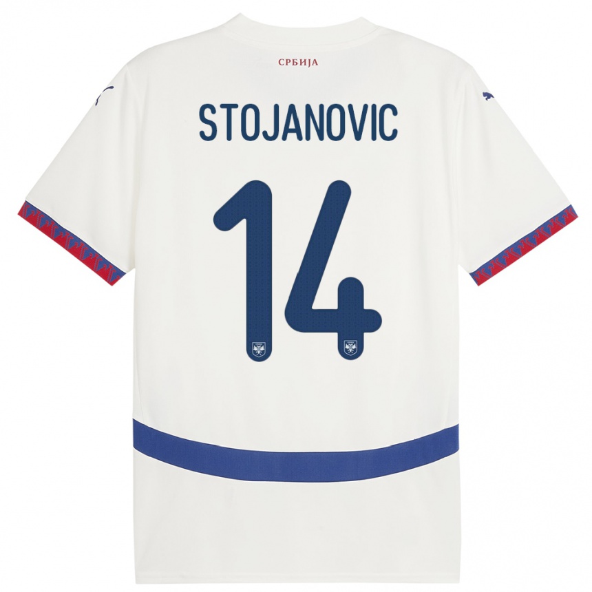Herren Fußball Serbien Matija Stojanovic #14 Weiß Auswärtstrikot Trikot 24-26 T-Shirt Luxemburg