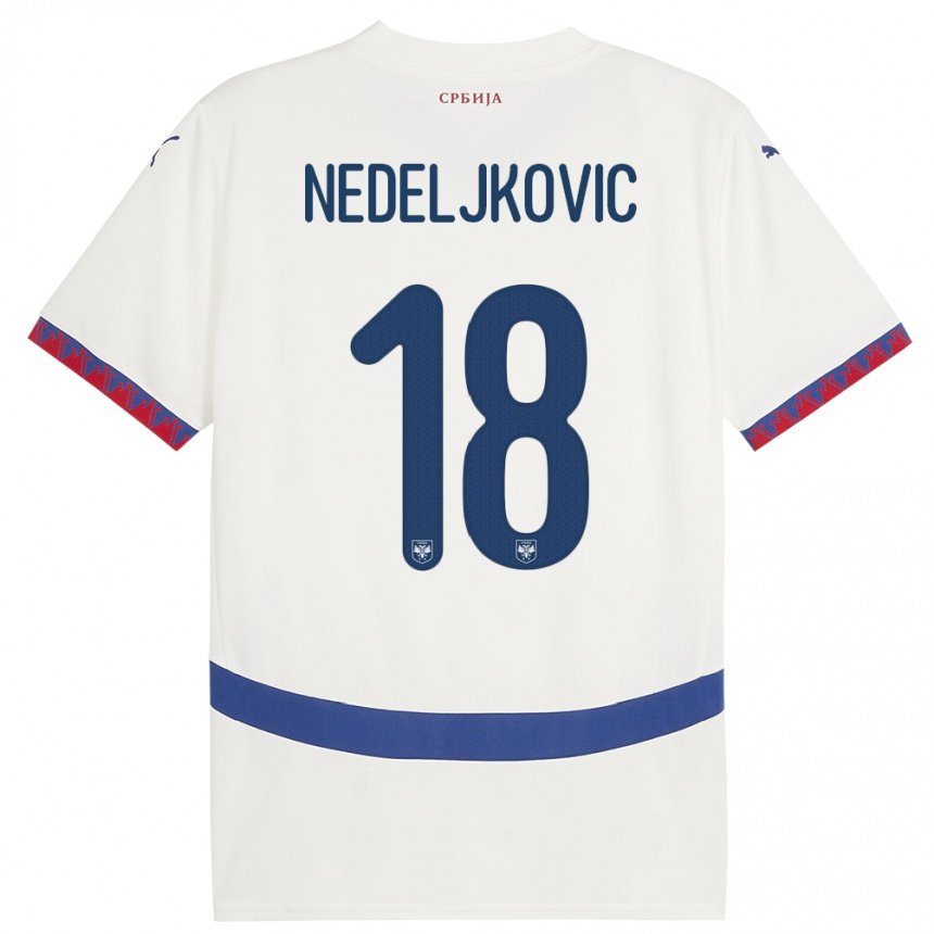 Herren Fußball Serbien Kosta Nedeljkovic #18 Weiß Auswärtstrikot Trikot 24-26 T-Shirt Luxemburg
