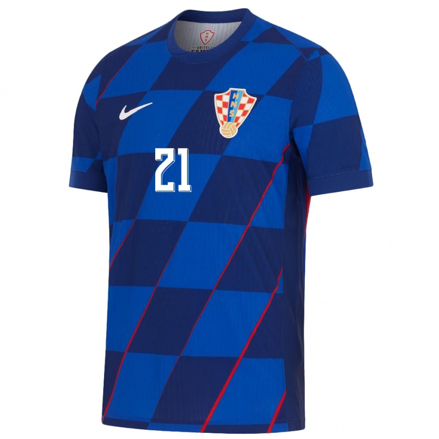 Herren Fußball Kroatien Fatjesa Gegollaj #21 Blau Auswärtstrikot Trikot 24-26 T-Shirt Luxemburg