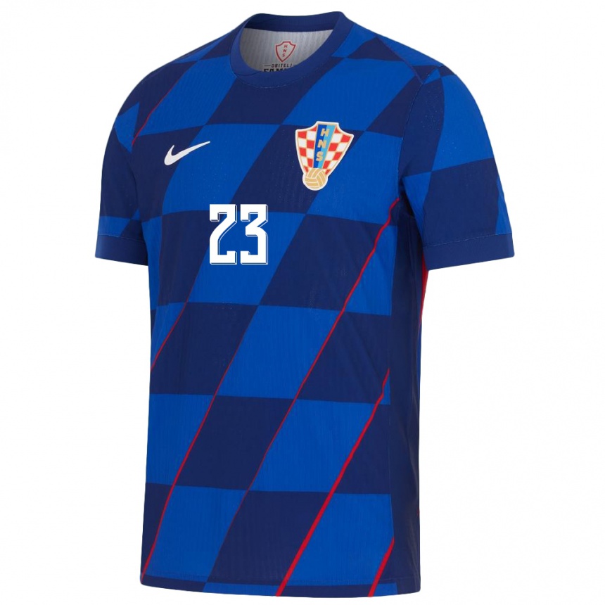 Herren Fußball Kroatien Luigi Misevic #23 Blau Auswärtstrikot Trikot 24-26 T-Shirt Luxemburg