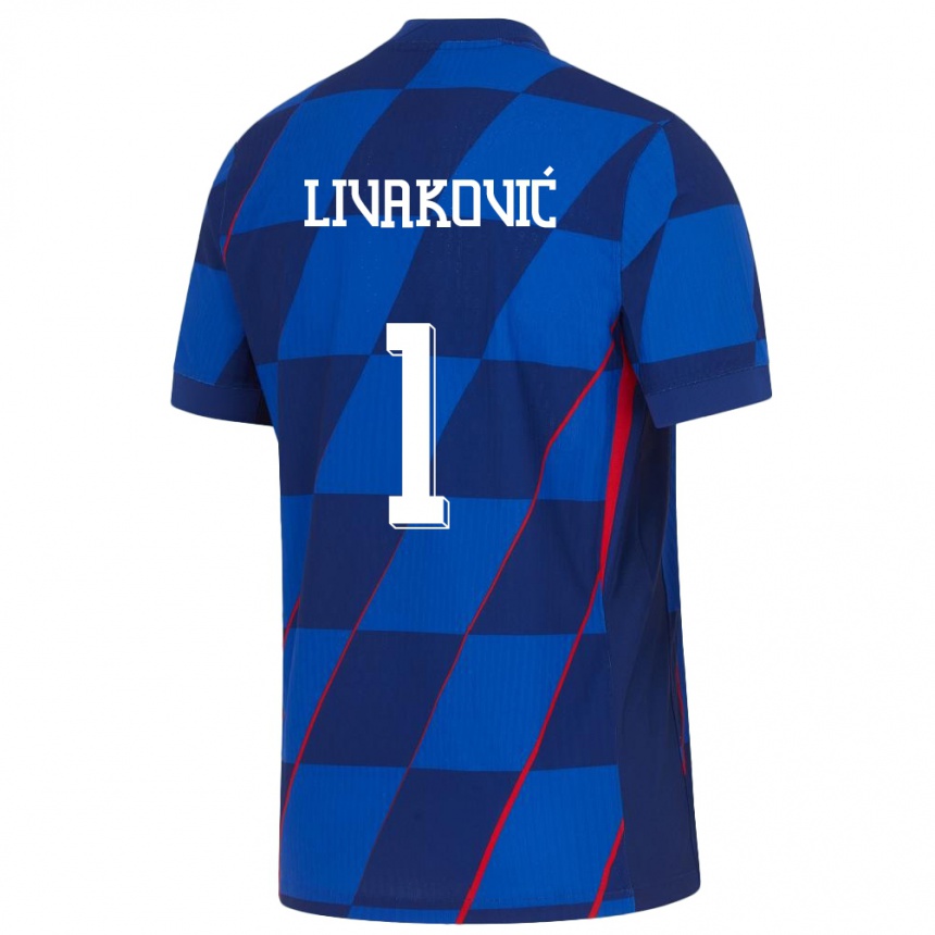 Herren Fußball Kroatien Dominik Livakovic #1 Blau Auswärtstrikot Trikot 24-26 T-Shirt Luxemburg
